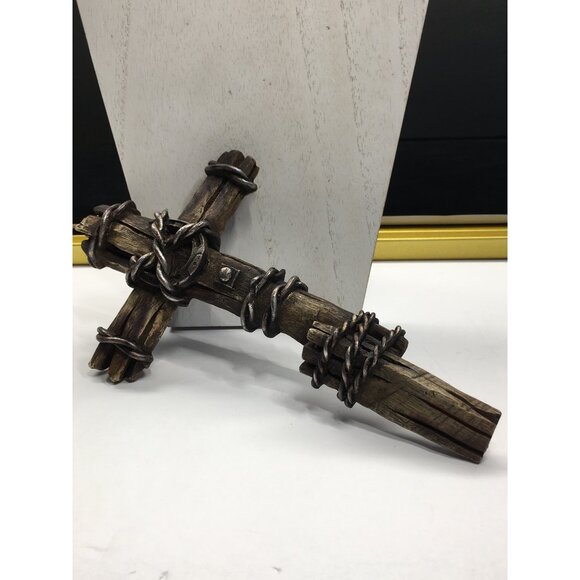 Cowboy Crucifix Western Wasll Cross Rustic Barbwire Horseshoe Rodeo Farmhouse - Picture 13 of 16